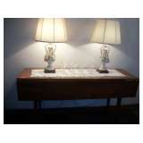 Drop leaf table, vintage lamps