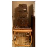 Rattan Table, Metal Boxes