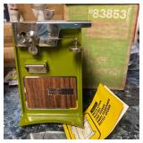 Cast Iron Tea Kettle, Vintage Sears “Parsley Green” Can Opener in Box,