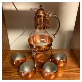 Copper & Glass Carafe w/4 Copper Cups,