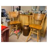 Nice Small Bar, 2 Press Back Oak Swivel Bar Stools,