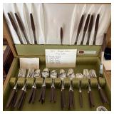 50 pc. MCM Flatware Set in Case - 1847 Rogers Bros. - Wooden Handles,