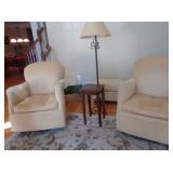 2 Yellow Chairs, Ottoman, Lamp