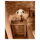 Matching pine night stand with Bose radio & tiffany style lamp