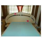Beige Queen Size Bed, Headboard, Rails, Mattress & Boxsprings