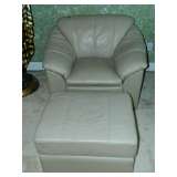 Beige Leather Casual Chair & Matching Ottoman