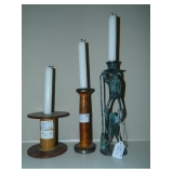 Textile Spindles As Candle Holders & Frog Candle Holder