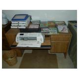 sm. cabinet with silk threads, cutter and children books
