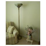 lamp, hand painted stool with vase and floral design