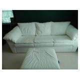 Three cusion white leather sofa