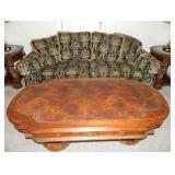 Antique Desk Top & Black/Brown Sofa