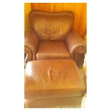 tan/brown leather chair and ottoman