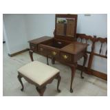 Vanity with pull out mirror and bench