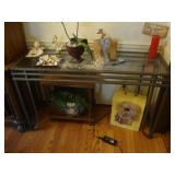 Narrow table w iron base & Glass top