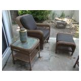 Wicker chair with foot stool
