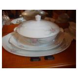Antique platters, covered bowl