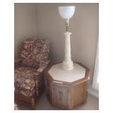 Octagon shaped cabinet with White table lamp