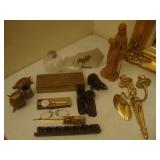 Carved stone, brass box, carved Jesus figure