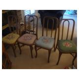 4 bend wood chairs with needlepoint seats