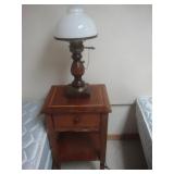 Tall walnut table with inlay on top