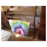 Beautiful quilt, oak quilt rack