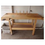 maple workbench with wood vises