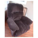 Swivel rocker recliner w dark brown upholstery