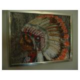 Framed embroidered Indian chief