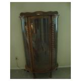 Oak china cabinet w curved glass