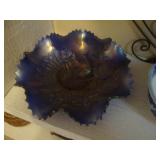 Peacock carnival glass bowl
