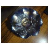 Peacock carnival glass bowl
