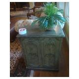 Stenciled cabinet w 2 pullout bins