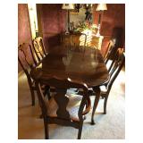 Cherry dining table w 2 leaves and 6 chairs