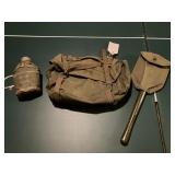 U. S. Army canteen, knap sack, folding shovel