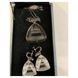 Silver and glass necklace & earrings with oriental buildings