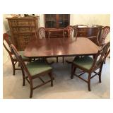 Duncan phyfe double pedestal table w 6 shield back chairs