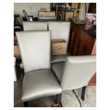 Set of 6 dining chairs w silver/gray vinyl upholstery