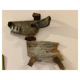 Dog sculpture from old leather and barn wood