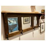 Oak wall shelf w hooks