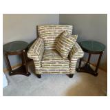 Pair of marble top tables, Bauhaus upholstered armchair