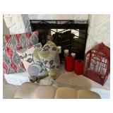 Large pillows, red candle lantern