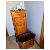 Tall narrow chest, antique copper boiler