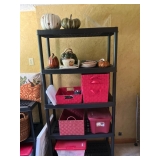 Plastic shelf w fall decor, porcelain pumpkins