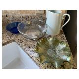 Shirley Temple bowl, Gorham silver bowl, chartreuse carnival glass