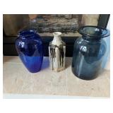 Large cobalt glass vase, studio pottery vase, large blue glass jar