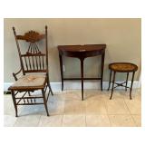 Antique oak chair, antique half-moon table