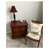 Broyhill nightstand, antique chair w needlepoint seat