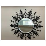 Round mirror w wrought iron frame