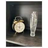 Alarm clock, Steuben crystal vase