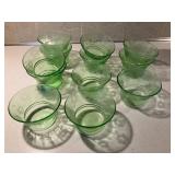 12 Green depression glass dessert bowls